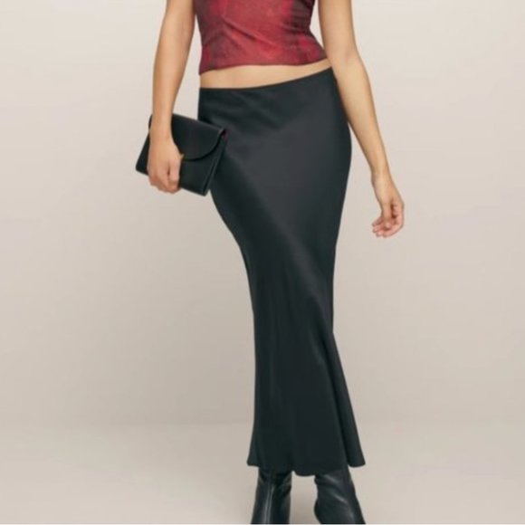 Reformation Layla Silk Midi Skirt - Black - Picture 9 of 11